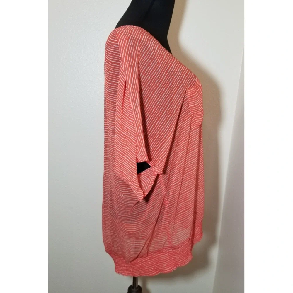 Torrid Plus Sz 3 Orange Semi Sheer Stripe Short Sleeve Blouse Retro Coastal Boho